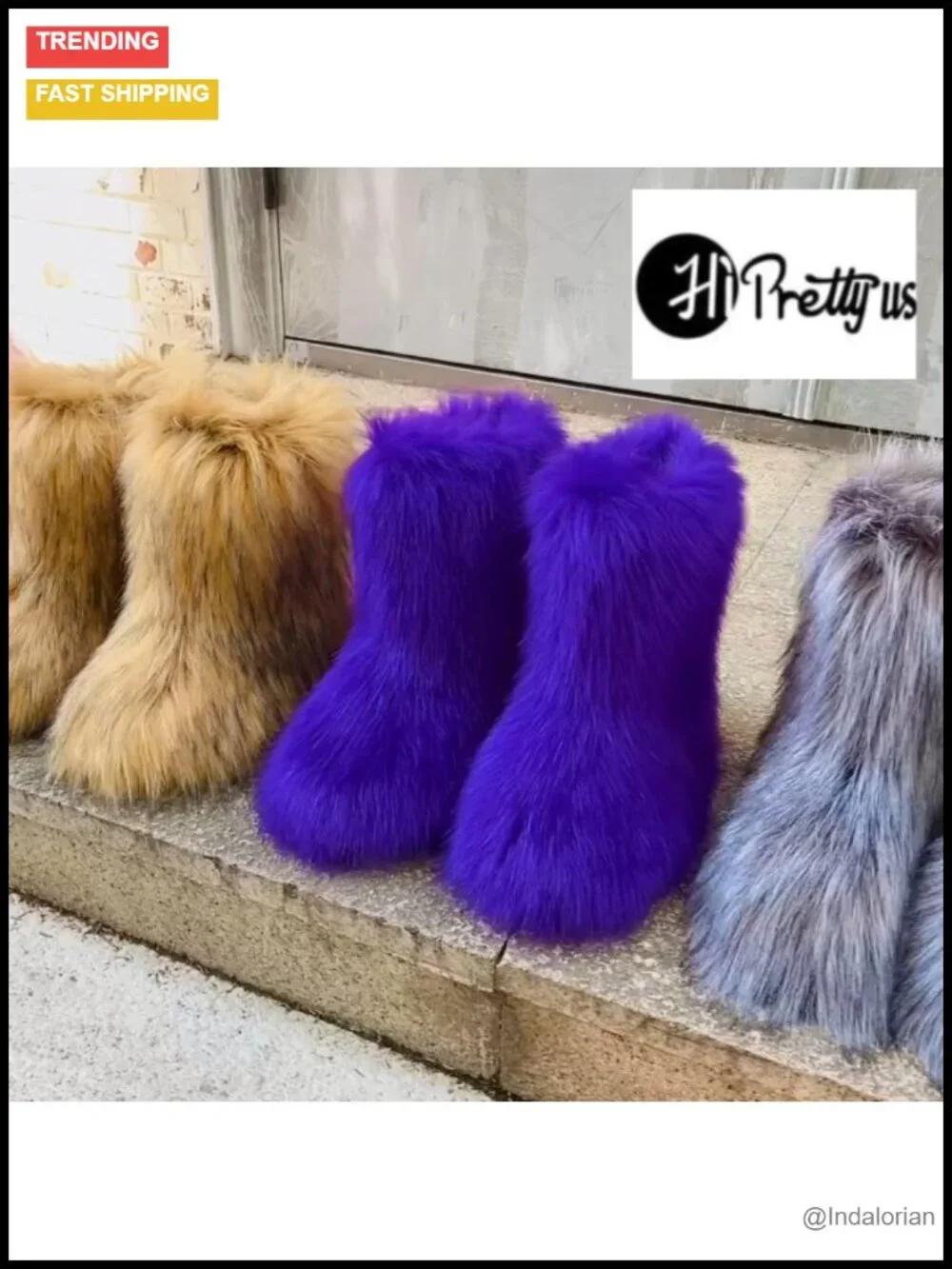 Faux Fur Mid-Calf Snow Boots with EVA Sole, Fluffy Winter Shoes, Pull-On
